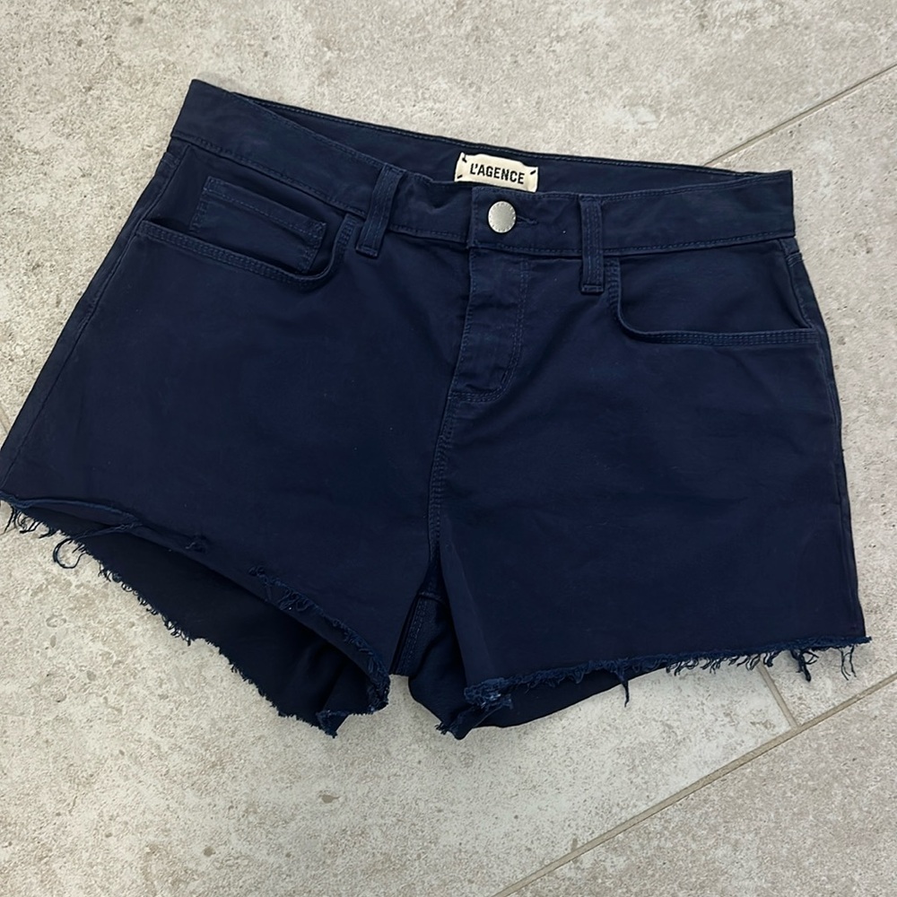 L’Agence Navy Blue Denim Shorts
